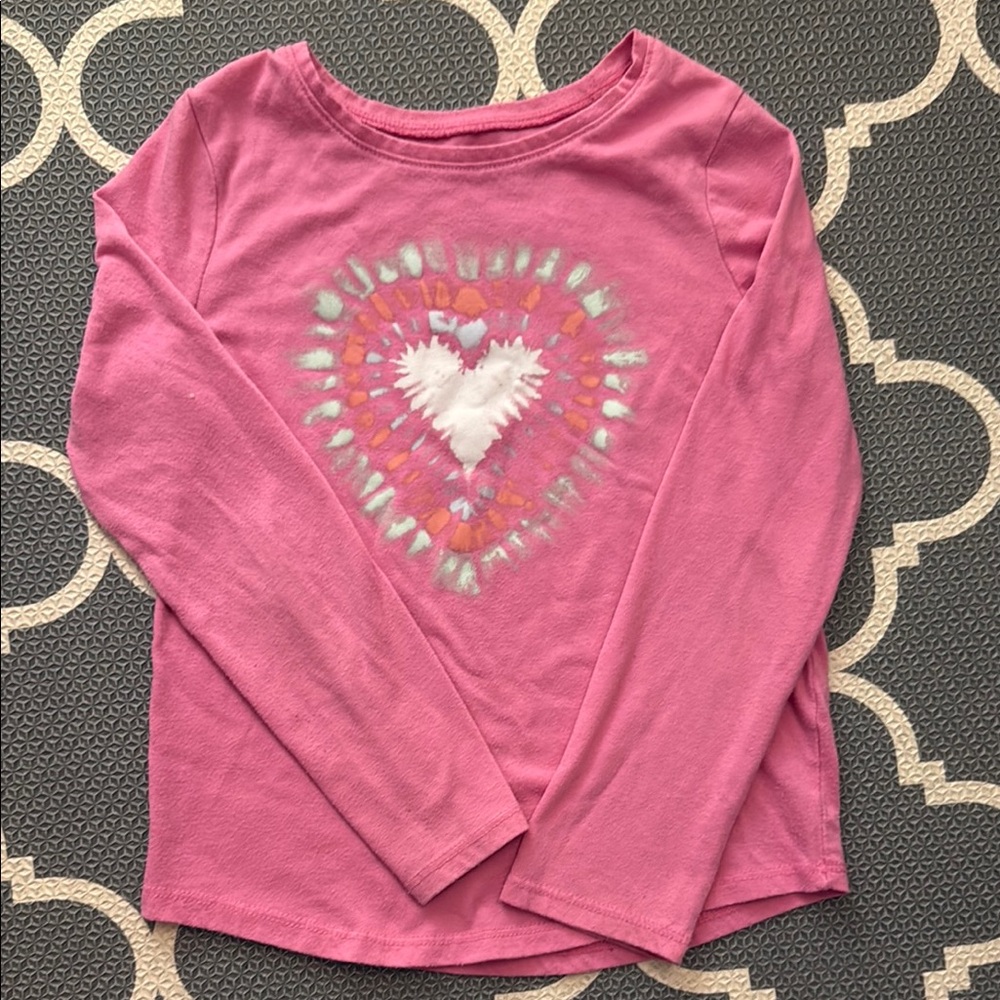 Jumping Beans Girl Pink Long Sleeve Tee with Tie-dyed Heart Design - Size 6